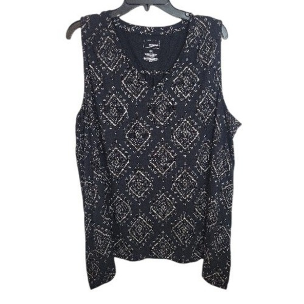 Sonoma Tank Top Boho Geometric Handkerchief Hem Black White Women Plus Size 2X